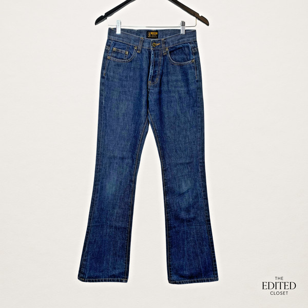 LEE Flares Jeans ✦ AU 8 MID RISE Y2K  100% Cotton ✦ Dark Denim Button Fly Retro