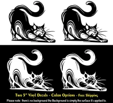 Kitty Cat Stretching Graphic Two 5" Vinyl Decals Car Truck Window Laptop Tablet
