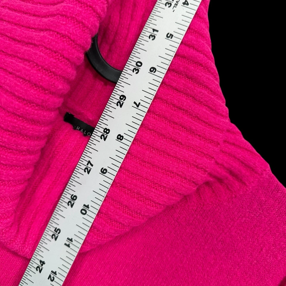 Suéter feminino halogênio rosa quente gola alta tamanho P punhos com nervuras malha macia pulôver - Imagem 4 de 4