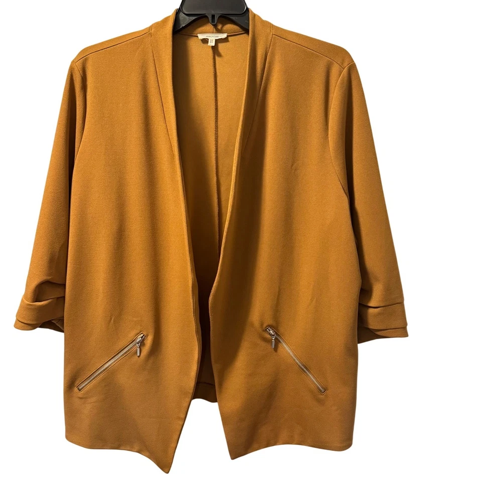 Maurices 开襟夹克,尺寸 3X 聚酯纤维氨纶骆驼色弹力夹克 — 第 2/4 张图片