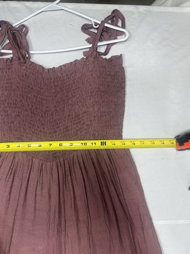 Mod Goddess One Piece Jumpsuit Brown Smocked Lg Widespread Tiered - Picture 3 of 8