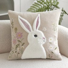 Kissenhülle Kissenbezug Plüsch - Hase Kaninchen Frühling Bestickt Blumen 