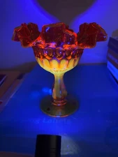 Fenton Art Glass Amberina Ruffled Thumbprint Pedestal Compote Candy Dish