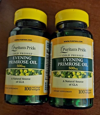 (2) Evening Primrose Oil 500 Mg with GLA, 100 Count Each Exp 06/27