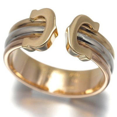 Auth Cartier Ring 2C Double C C2 3color SM EU50 18K YG/WG/RG