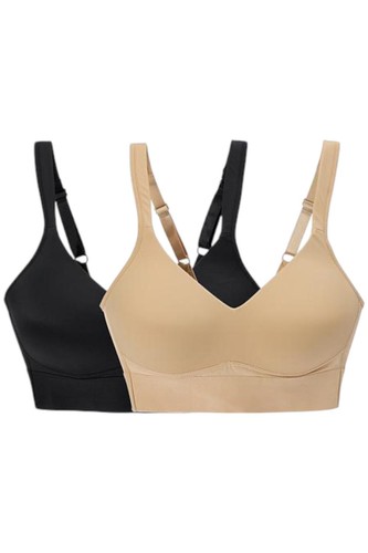 Rhonda Shear 2-pack Molded Cup Bra w Wrap Back Black/Beige - Afbeelding 1 van 1