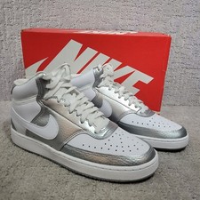 Nike Court Vision Mid Women's Size 11 US White Metallic Silver Athletic Shoes