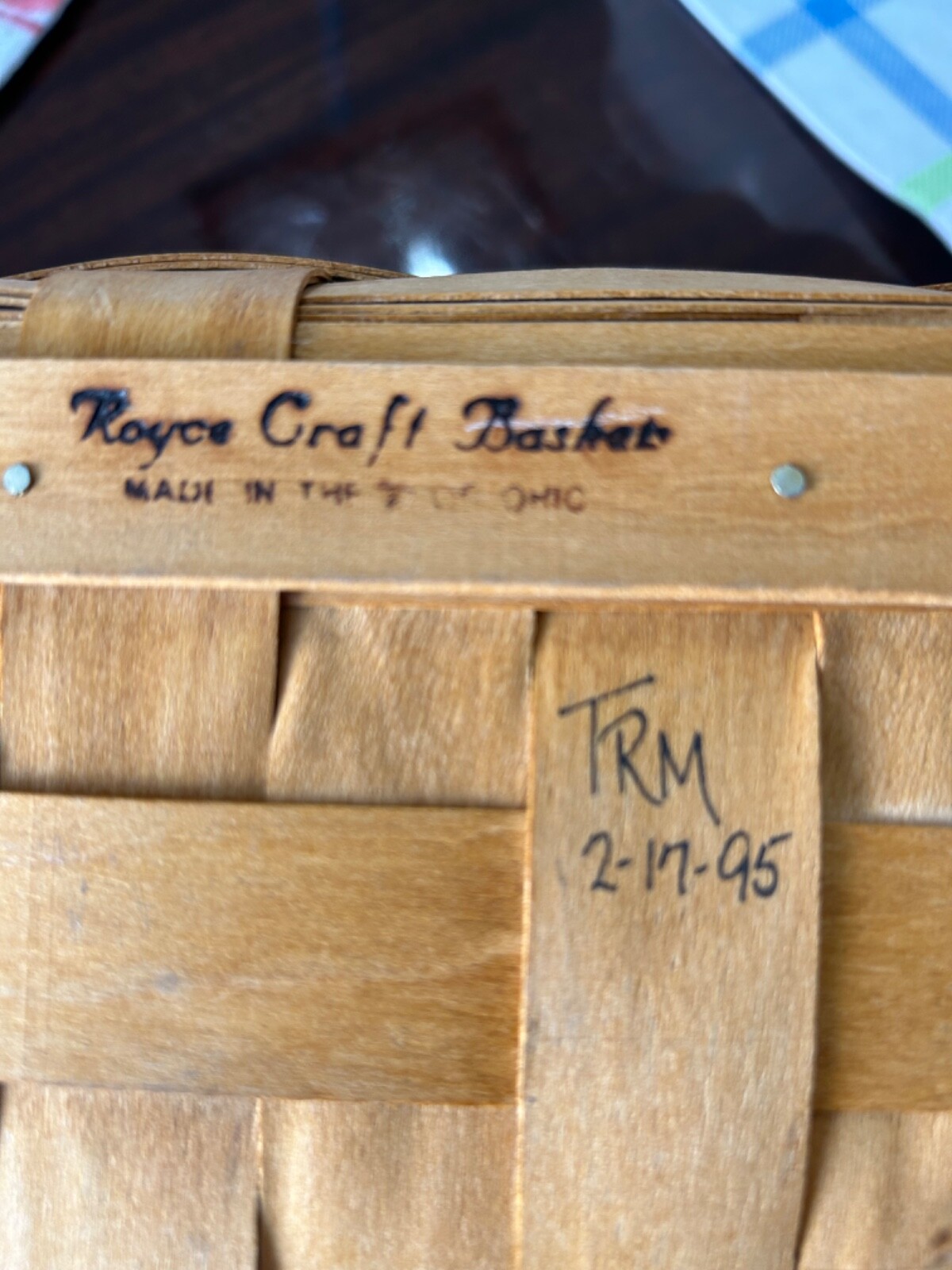 Vintage Royal Craft Basket Co Ohio Handmade Basket Marked TRM 2-17-95