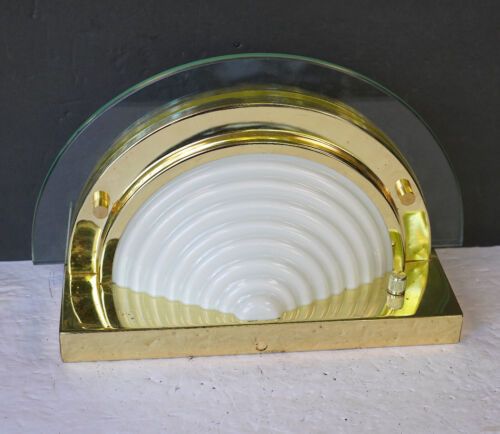 Art Deco Leuchte Vintage 80er Antik Stil Messing Glas Wandhalterung rund