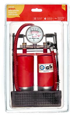 New Double Barrel Foot Pump Gauge Emergency Home Air Inflater Wheel Car Van Bike