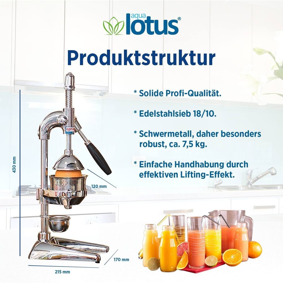 IMelo Manuelle Granatapfelpresse – Auch Für Orangen & Zitrusfrüchte, Edelstahl & Gusseisen