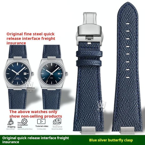 Cinturino orologio pelle 12mm per 40mm 1853 Tissot PRX nero blu cinturino di ricambio - Foto 14 di 15