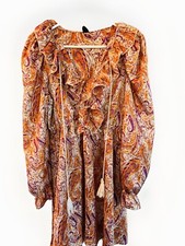 SHEIN Paisley Ruffle Dress Size M Orange Purple Western Long Sleeve