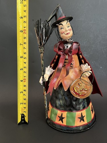 Metal Witch With Broomstick & Pumpkin Bobblehead Figurine Halloween Decoration - Picture 10 of 18