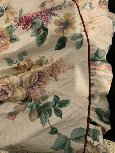 Springmaid multicolor floral twin sheet ruffle beige white No Iron Percale - Picture 5 of 7