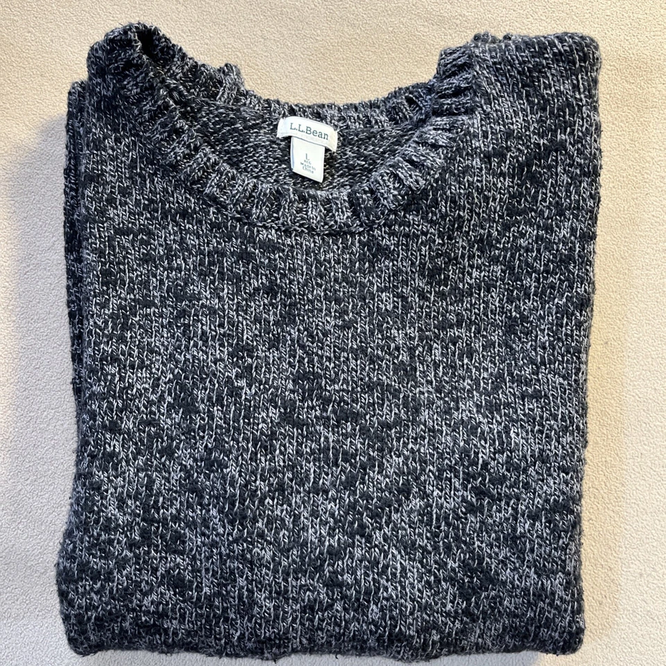 Suéter de Colección LL Bean Para Hombre Grande Gris Negro Mármol Cuello Redondo 100% Algodón Tejido Foto 4 de 4