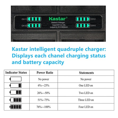 Kastar Battery Quadruple Charger for Olympus VR340, VR350, VR360, VR