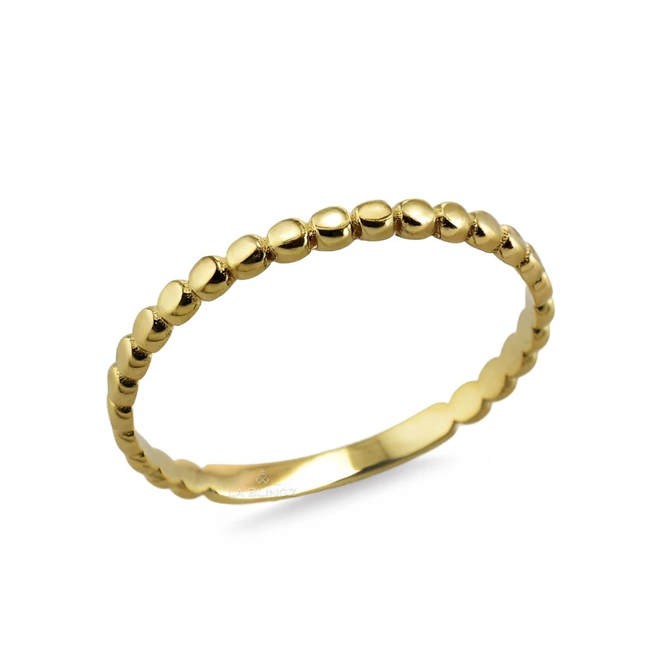 Dainty Gold Stackable Beaded Ring Band for Women – Yellow, White, Rose Gold - Image 2 of 4