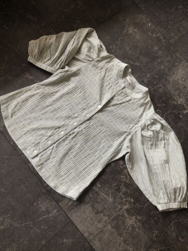 Mads Norgaard Women's Shirt Blouse Top Green & White Stripe - Afbeelding 1 van 4