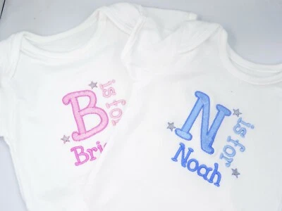 JUST TOYS ONLINE Personalised Embroidered BOYS OR GIRLS baby clothing INITIAL & NAME bib vest