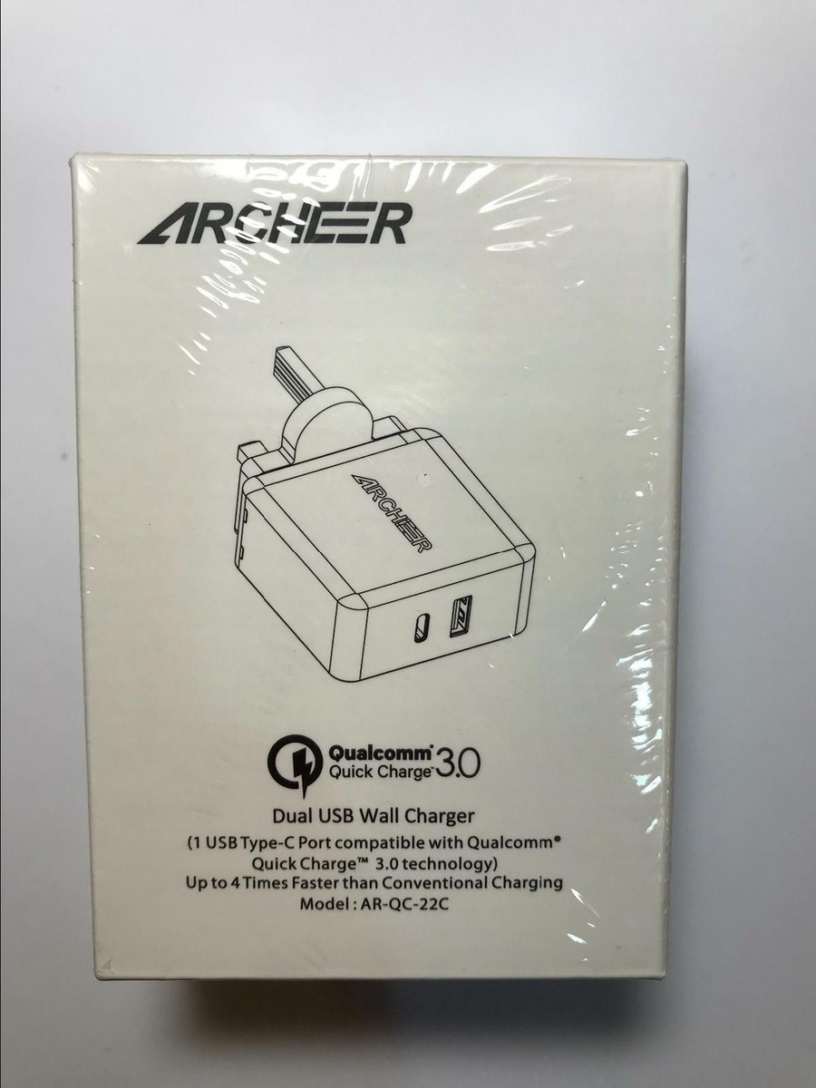 ARCHEER AR-QC-22C Qualcomm 3.0 Quick Charge USB USB-C UK Charger 30W 5V  2.4A | eBay