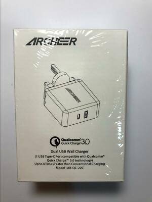 Archeer AR-QC-22C Qualcomm 3.0 Schnellladung USB USB-C UK Ladegerät 30 W 5 V 2,4 A