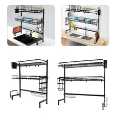 2 Tier Over Sink Dish Drying Rack Cutlery Drainer Kitchen Shelf Cup Organizer