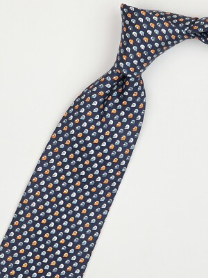 HERMES TIE 626089 FA Helmet & Motorcycle on Dark Blue Silk Necktie