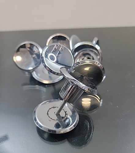 Vintage MCM chrome Silver Knobs Drawer Pulls Round 6 Pc 1 1/4" - Picture 2 of 3