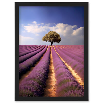 Lavender Field Provence France Photograph Lone Tree Flower Framed Art Print A4