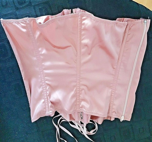 Verdissima Rose Pink Satin With Ruffles and Lace Up Front Waspie or Corset - Picture 20 of 20