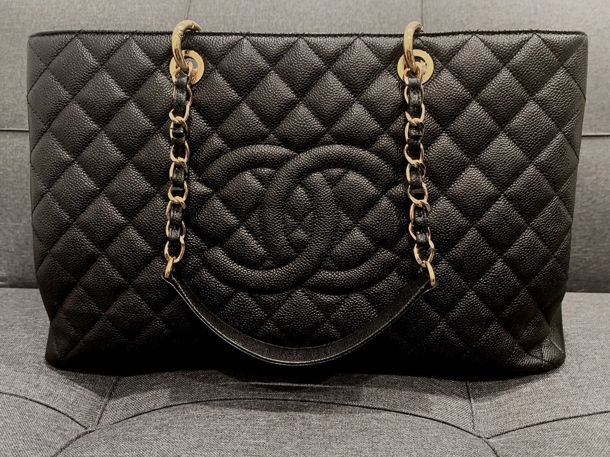 CHANEL Tote XL GST Black Caviar Grand Shopping Tote Gold HW