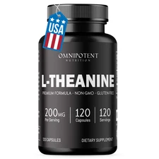 L-Theanine 200mg, 120 Capsules, Double Strength - Non-GMO, Gluten Free