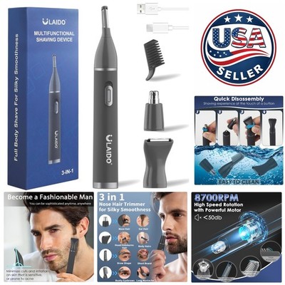 Painless 3-in-1 Nose & Ear Hair Trimmer for Comfortable Grooming - Rechargeable