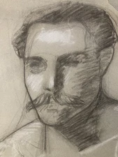 Very Nice Drawing Pencil 1890 Portrait Head Bust Moustache Xixth to Identify Art