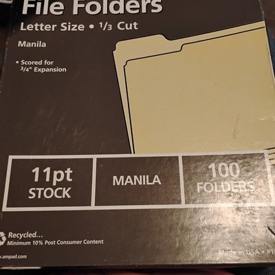 Ampad *89* count 1/3 cut letter size manila folders in box 11 pt stock Open Box