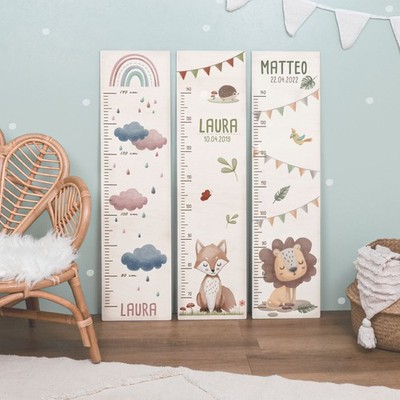 Personalisierte Messlatte für Kinder mit verschiedenen Motiven   bunt bedruckt
