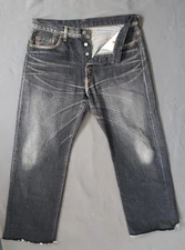 Yohji Yamamoto Jeans 34 X 32"  Black Baggy Whiskers Raw Hem Selvedge Y2K Japan