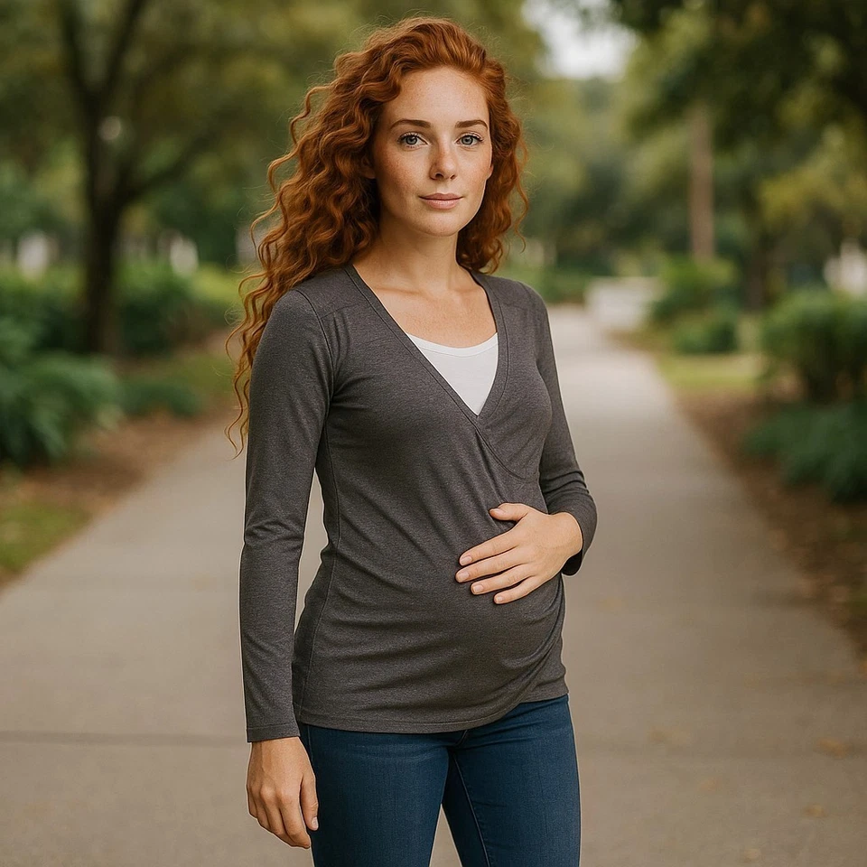 Announcements maternity top S(4-6)pullover/charcoal+glitter/gathered/front lined - Image 2 of 4