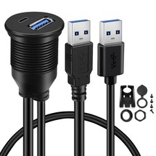 BATIGE USB 3.0 to Type C 3.0 Car Mount Flush Cable Dual Port Male to Female Exte