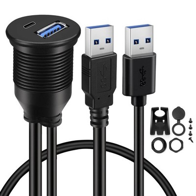 BATIGE USB 3.0 to Type C 3.0 Car Mount Flush Cable Dual Port Male to Female Exte