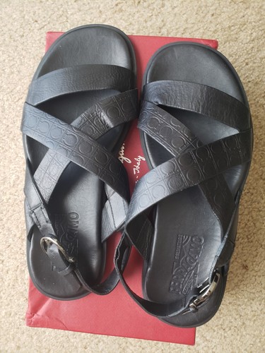 RARE SALVATORE FERRAGAMO Sandals Gancini Black Leather Slings Men 8 UK/9 US $990 - Picture 14 of 23