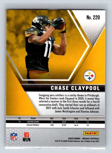 Chase Claypool Rookie 2020 Panini Mosaic #220 Pittsburgh Steelers RC 3-13 - Foto 2 di 2
