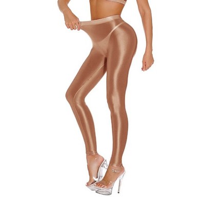 Damen Wetlook Tanz Leggings glänzend Satin dehnbar Yogahose (weiß)