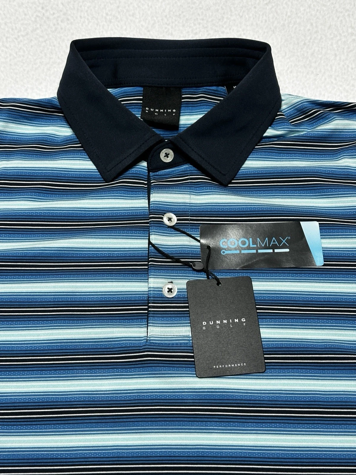 Dunning Polo Golf Shirt Mens Medium Performance CoolMax Preppy NWT New Striped
