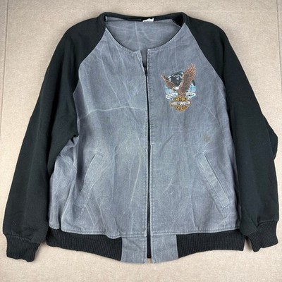 Vintage Harley Davidson Mens XL Gray Black Eagle Zip Biker Canvas Jacket USA