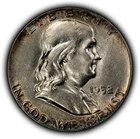 1952 50c Franklin Silver Half Dollar - Colorful Rim Toning - SKU-H3733