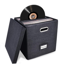 Vinyl Record Storage Box Foldable LP Holder W/ Lid for Living Room Study Office