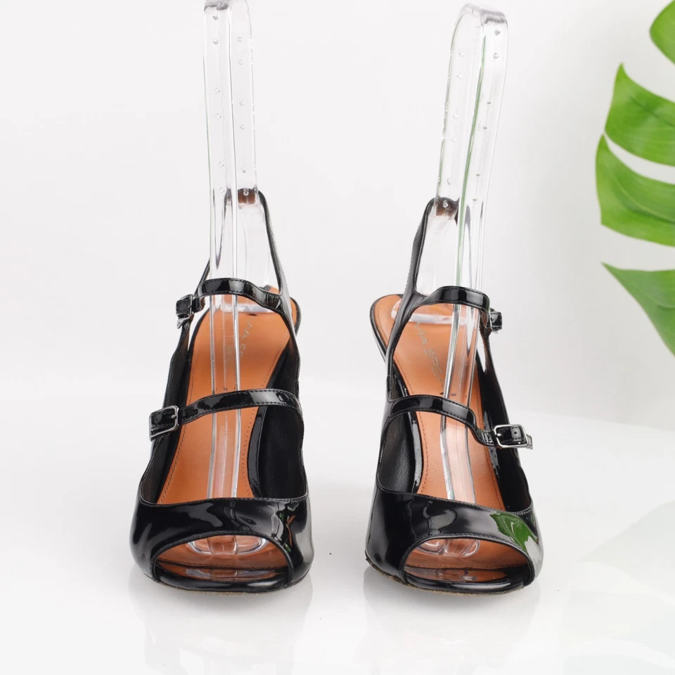 Via Spiga Womens Roseanne Mary Jane Sandal Size 9 Black Patent Heel Dress Shoe - Image 2 of 4