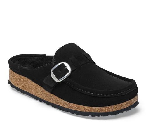 Birkenstock Buckley Shearling Clog - Black Suede Leather - Size 37 EU (W6/M4 US)
